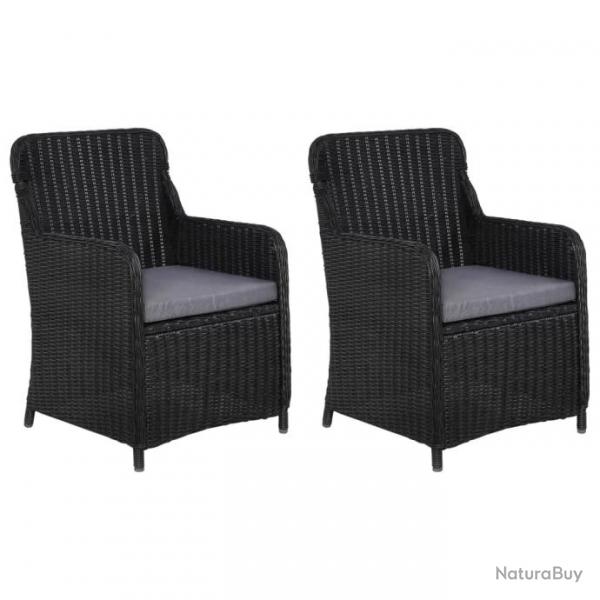 lot de 2 Chaises d'extrieur avec coussins Rsine tresse Noir