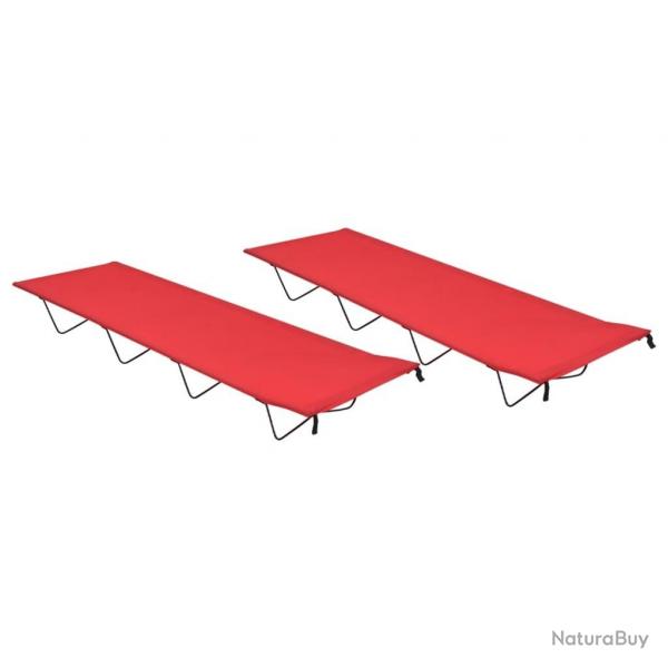 Lits de camping 2 pcs 180x60x19 cm Tissu Oxford et acier Rouge alsavelo