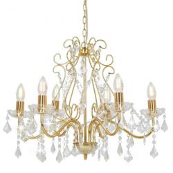 Lustre avec perles de cristal Doré Rond 6 x E14 alsavelo