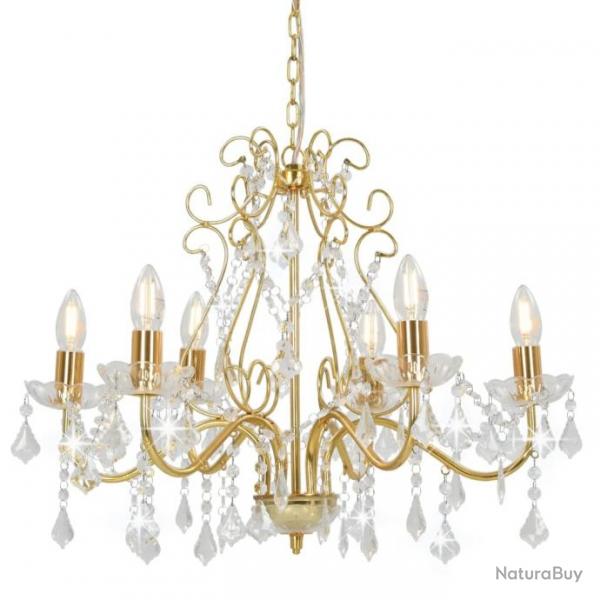 Lustre avec perles de cristal Dor Rond 6 x E14 alsavelo