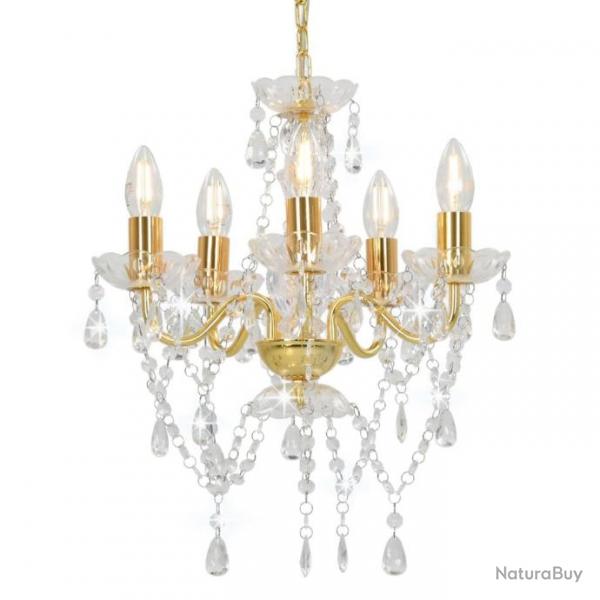 Lustre avec perles de cristal Dor Rond 5 x E14 alsavelo