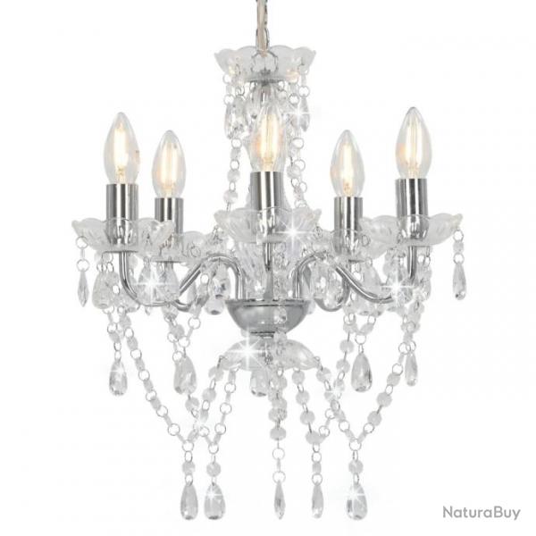 Lustre avec perles de cristal Argent Rond 5 x E14