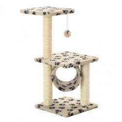 Arbre à Chat 65 cm avec Griffoirs en Sisal - Beige Motif de pattes 30 x 30 x 65 cm