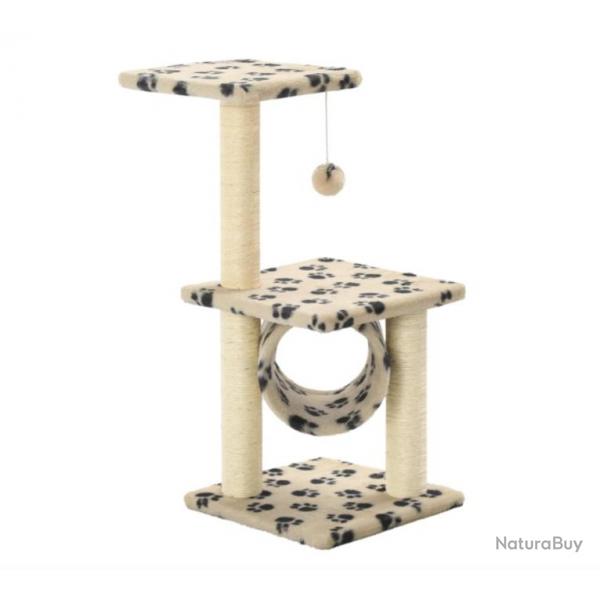 Arbre  Chat 65 cm avec Griffoirs en Sisal - Beige Motif de pattes 30 x 30 x 65 cm