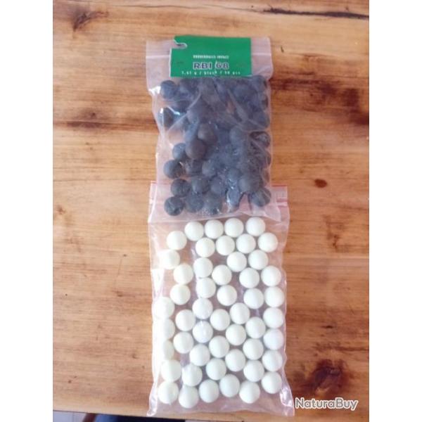 billes pour Umarex T4E cal.68 lot  de 40 billes RBI noyau acier+50 billes phosphorescent