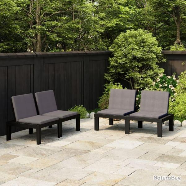 Bancs de salon de jardin avec coussins lot de 2 Plastique Gris alsavelo