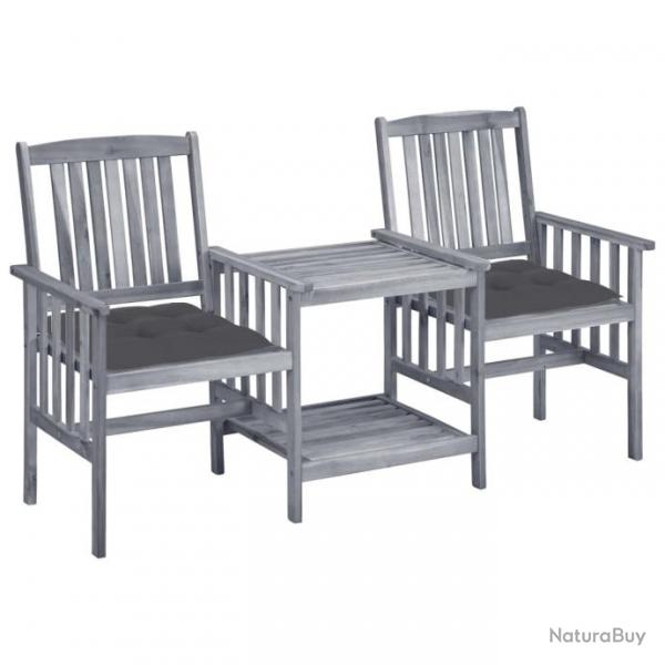 Chaises de jardin avec table  th et coussins Acacia solide