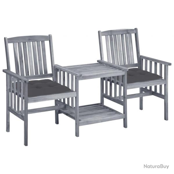 Chaises de jardin avec table  th et coussins Acacia solide alsavelo