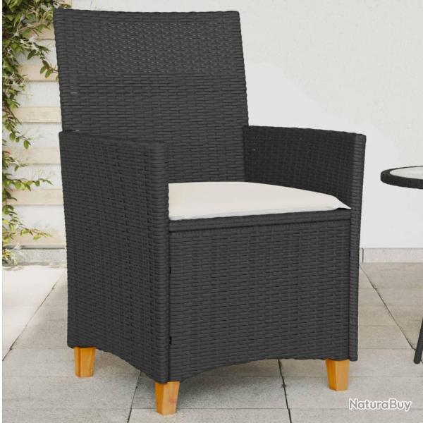 Chaises de jardin coussins lot de 2 noir rsine tresse et bois alsavelo