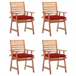 Chaises à manger d'extérieur lot de 4 et coussins Acacia massif alsavelo