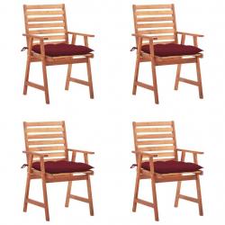 Chaises à manger d'extérieur lot de 4 et coussins Acacia massif alsavelo