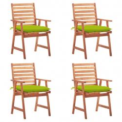Chaises à manger d'extérieur lot de 4 et coussins Acacia massif alsavelo