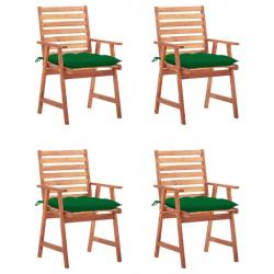 Chaises à manger d'extérieur lot de 4 et coussins Acacia massif alsavelo