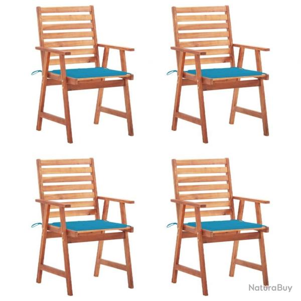 Chaises  manger d'extrieur lot de 4 et coussins Acacia massif alsavelo