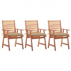 Chaises à manger d'extérieur lot de 3 et coussins Acacia massif alsavelo