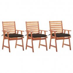 Chaises à manger d'extérieur lot de 3 et coussins Acacia massif alsavelo