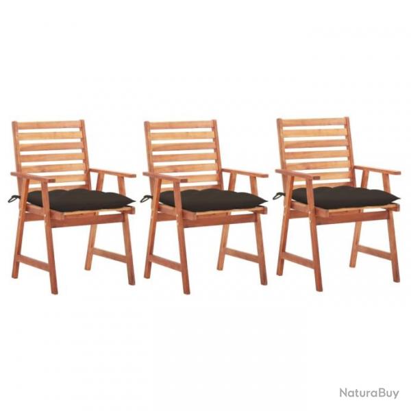 Chaises  manger d'extrieur lot de 3 et coussins Acacia massif