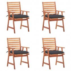 Chaises à manger d'extérieur lot de 4 et coussins Acacia massif alsavelo