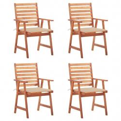 Chaises à manger d'extérieur lot de 4 et coussins Acacia massif alsavelo