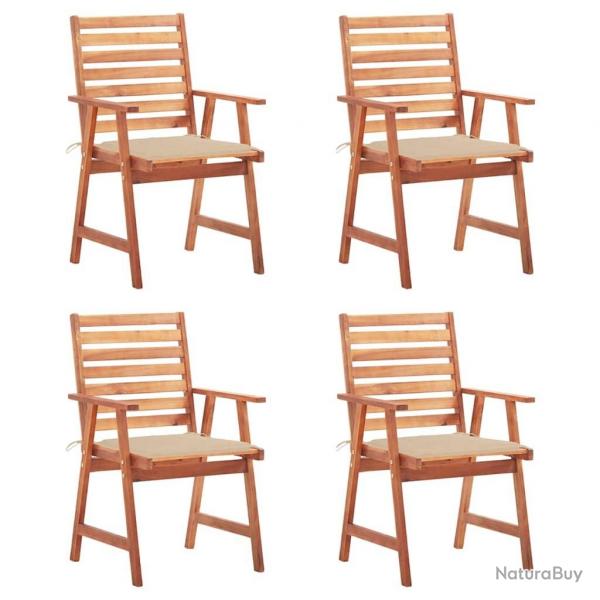 Chaises  manger d'extrieur lot de 4 et coussins Acacia massif alsavelo