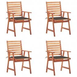 Chaises à manger d'extérieur lot de 4 et coussins Acacia massif alsavelo