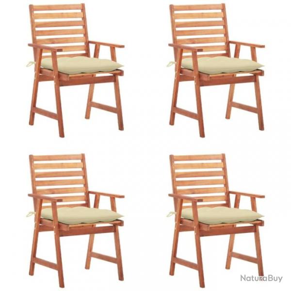 Chaises  manger d'extrieur lot de 4 et coussins Acacia massif