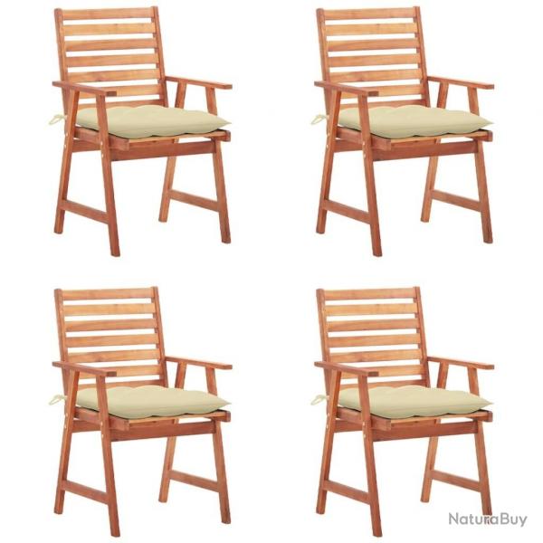 Chaises  manger d'extrieur lot de 4 et coussins Acacia massif alsavelo