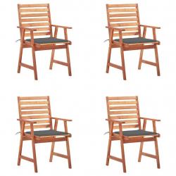 Chaises à manger d'extérieur lot de 4 et coussins Acacia massif alsavelo