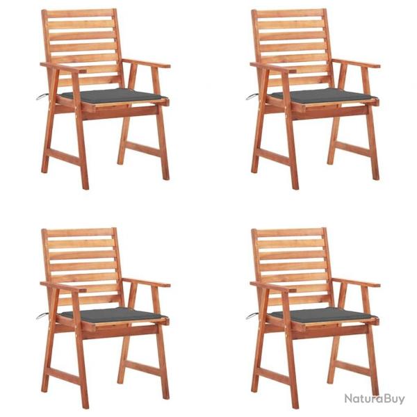 Chaises  manger d'extrieur lot de 4 et coussins Acacia massif alsavelo