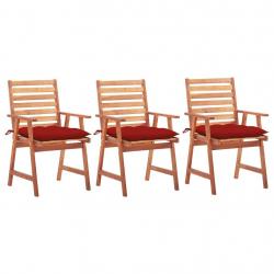 Chaises à manger d'extérieur lot de 3 et coussins Acacia massif alsavelo