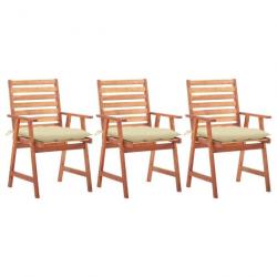 Chaises à manger d'extérieur lot de 3 et coussins Acacia massif