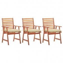 Chaises à manger d'extérieur lot de 3 et coussins Acacia massif alsavelo