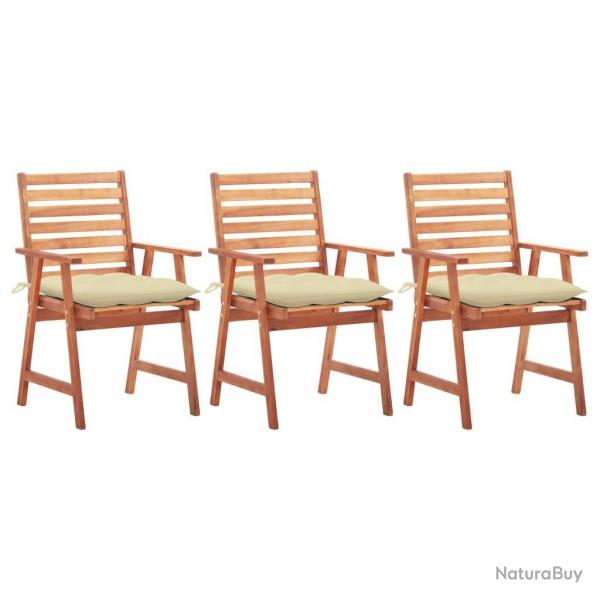 Chaises  manger d'extrieur lot de 3 et coussins Acacia massif alsavelo
