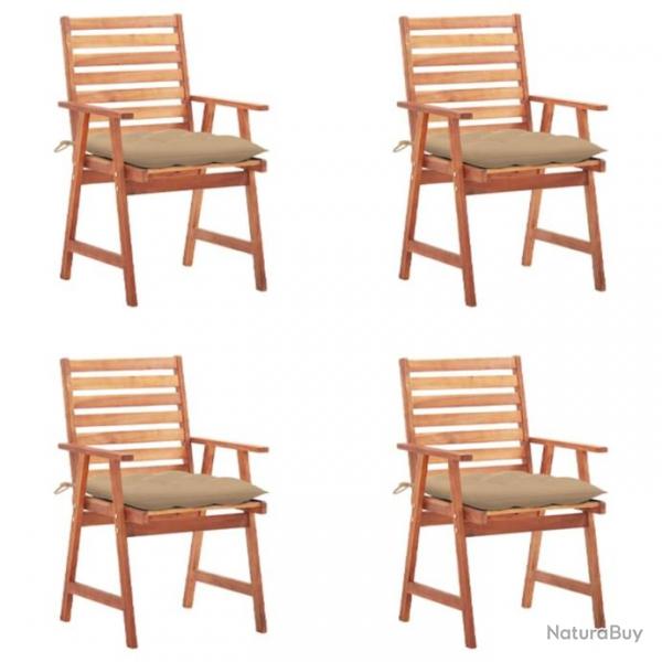 Chaises  manger d'extrieur lot de 4 et coussins Acacia massif