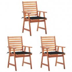 Chaises à manger d'extérieur lot de 3 et coussins Acacia massif alsavelo