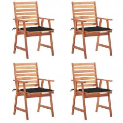 Chaises à manger d'extérieur lot de 4 et coussins Acacia massif alsavelo