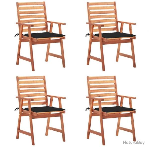 Chaises  manger d'extrieur lot de 4 et coussins Acacia massif alsavelo