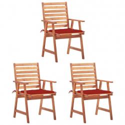 Chaises à manger d'extérieur lot de 3 et coussins Acacia massif alsavelo