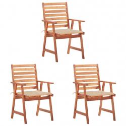 Chaises à manger d'extérieur lot de 3 et coussins Acacia massif alsavelo