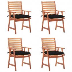 Chaises à manger d'extérieur lot de 4 et coussins Acacia massif alsavelo