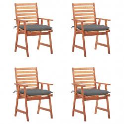 Chaises à manger d'extérieur lot de 4 et coussins Acacia massif alsavelo