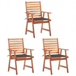 Chaises à manger d'extérieur lot de 3 et coussins Acacia massif alsavelo