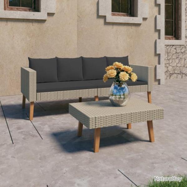 Salon de jardin 2 pcs avec coussins Rsine tresse Beige