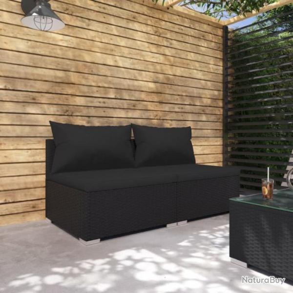 Salon de jardin 2 pcs avec coussins Rsine tresse Noir