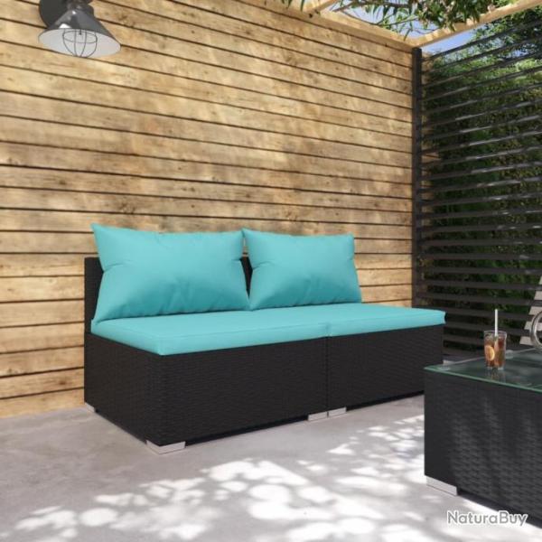 Salon de jardin 2 pcs avec coussins Rsine tresse Noir