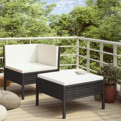 Salon de jardin 2 pcs avec coussins Résine tressée Noir alsavelo