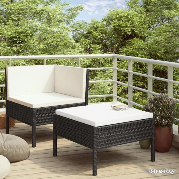 Salon de jardin 2 pcs avec coussins Rsine tresse Noir