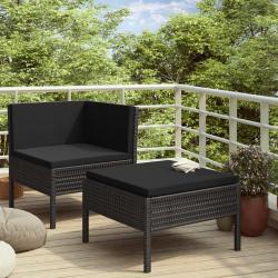 Salon de jardin 2 pcs avec coussins Résine tressée Noir alsavelo
