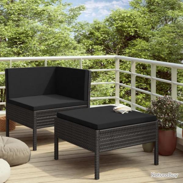 Salon de jardin 2 pcs avec coussins Rsine tresse Noir