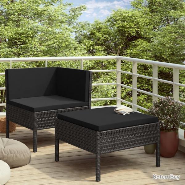 Salon de jardin 2 pcs avec coussins Rsine tresse Noir alsavelo